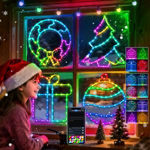 RESHAKE 4 Pack Smart Christmas Window Lights, RGB LED Silhouettes Light, Xmas Tree, Wreath, Gift Box & Ball with Music Sync, APP Control, Timer & DIY Mode for Indoor Outdoor Holiday Decor