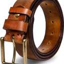 Thicken Full Grain Leather Mens Belt Heavy Duty Mens Work Belt Mens Belt High Hardness Buckle Packed In Gift Box (48(Fit Pants Size 46), Brown)