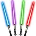 Cawiew 4 Pack Light up Sword Saber with FX Sound (on-Off Control) and Full Retractable Handle, 4 Colors LED Glow in The Dark Toy for Kids Adult, Medium