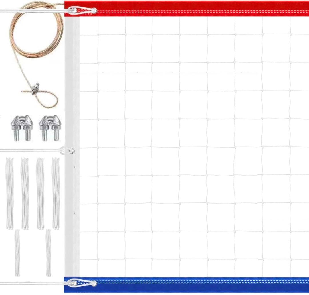 Official Tournament Sized Volleyball Net in| Outdoor with 2 Aircraft Steel Cables Top and Bottom, Four Stitched Border, Heavy Duty Pro Regulation Volleyball Nets for Backyard Schoolyard Beach