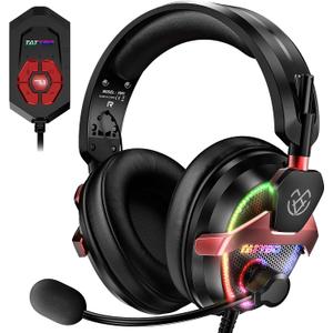 Tatybo PC Gaming Headset with Mic for PS5 PS4 Xbox, USB Headset with 7.1 Surround Sound, Wired 3.5mm Headphones, RGB