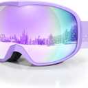 Kids Ski Goggles for Boys Girls Aged 3-14, UV400 Toddler Snowboard Goggles for Anti Fog Snow Skiing Equipment (Revo Purple)