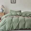 JELLYMONI Washed Cotton Duvet Cover Set Queen Size,Sage Green - Super Soft & Breathable Bedding Comforter Cover with Zipper, for Modern Home, Guest Room, and Everyday Use,1 Duvet Cover & 2 Pillowcases
