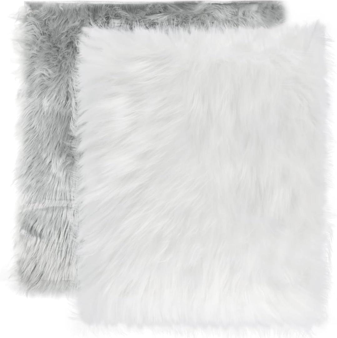 2 Pack Newborn Photography Props Blanket 28" x 24" White Soft Photoshoot Background Backdrop Gray Faux Fur Baby Photoshoot Props Newborn Photography Fur Mat (White&Grey)