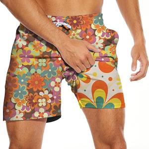 Qoekrfu Mens Swim Trunks 2 in 1 Pattern 5 Inch Swimming Beach Shorts Casual Summer Board Shorts with Pockets
 Size L