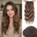 Hair Topper, Big Base 360 3D Hair Toppers for Women with Thinning Crown, 20 Inch Long Curly Wavy Hair Pieces with Middle Part Clip in Bangs for Daily Use Parties