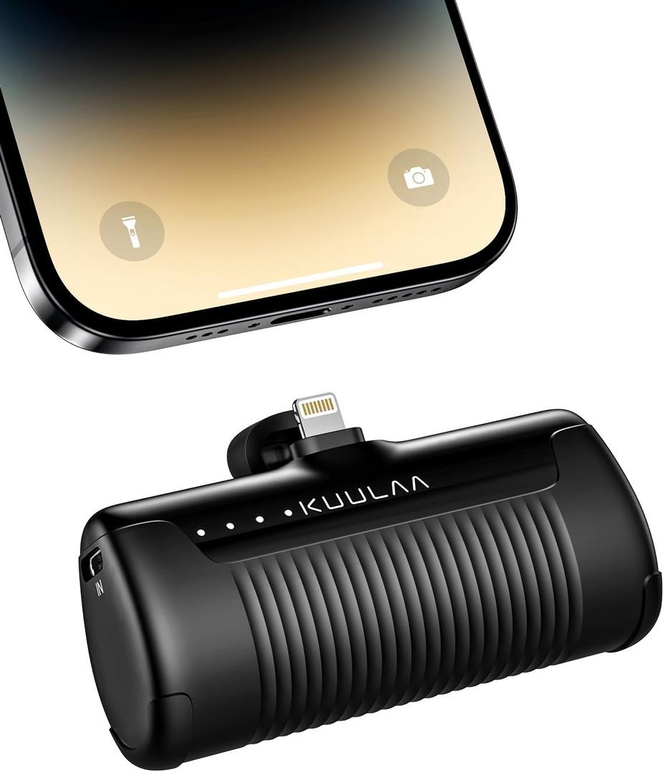Kuulaa Portable Phone Charger, Small Power Bank 4500mAh Mini Power Bank for iPhone Cute Battery Pack Backup Charger Travel Compatible with iPhone 15/14/13/12/11/XS/XR (Black)
