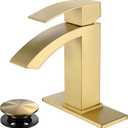 Gold Bathroom Faucet, Waterfall Bathroom Sink Faucet with cUPC Supply Hose and Pop Up Drain, Single Handle Single Hole Modern Faucet for Bathroom Vanity