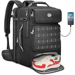 MATEIN Expandable Travel Backpack With Shoe Compartment, 52L Large Luggage Suitcase with Waist Straps & USB Charging Port, 17 Inch TSA Laptop Backpack With 3 Packing Cubes for Men, Black
