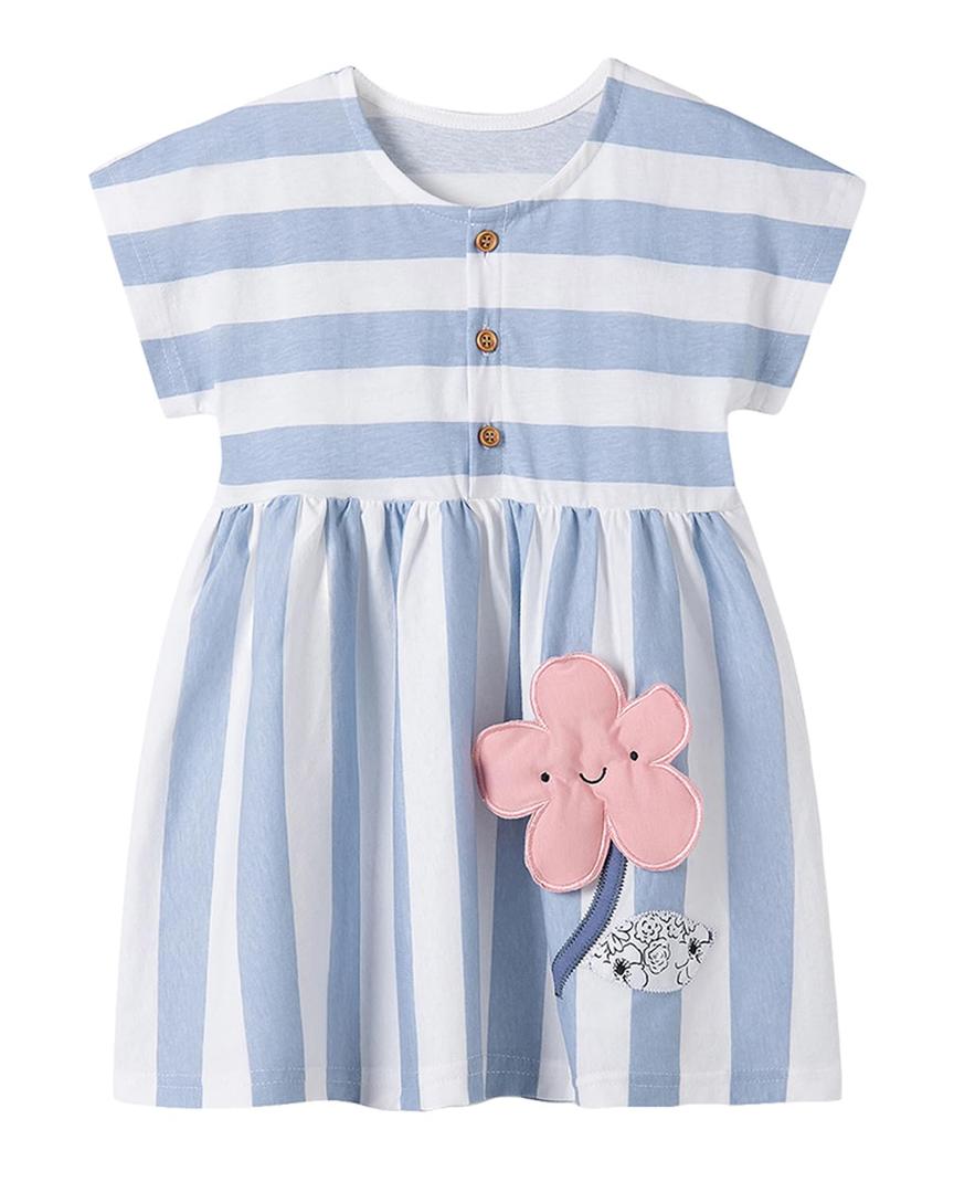 Youlebao Little Girls Short Sleeve Dresses Cotton Casual Clothing (US, Age, 7 Years, 5#Pink)