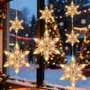 5.3FT Christmas Snowflake Lights w/ 60 LED, 8 Modes Strings Connectable Battery Powered Xmas Icicle Lights w/ 3 Big Snowflake Drops for Indoor Outdoor Xmas Decor, Party, Wedding, Warm White