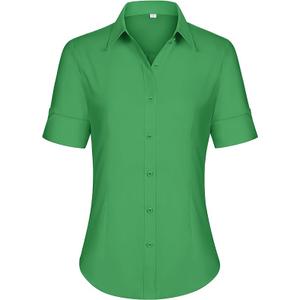 siliteelon Short Sleeve Button Dress Shirts for Women Cotton Button Down Shirts for Women Slim Fit Blouse Top 3/4 Sleeve (Medium)