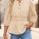 ZESICA Women's 2026 Fall Babydoll Peplum Tops V Neck Puff 3/4 Length Sleeve Shirts Dressy Casual Blouses (S)