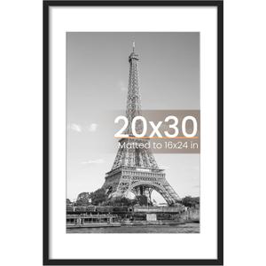 Upsimples 20x30 Poster Frame, Display Pictures 16x24 with Mat or 20 x 30 Without, Wall Hanging Picture Frames, Black, 1 Pack