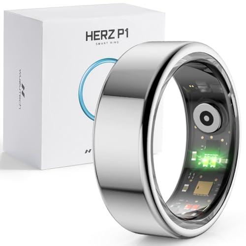 Herz P1 Smart Ring for Women & Men - 24/ 7 Health Metrics Fitness Ring, Tracks 20+ Biometrics, 6 Day Battery, Waterproof, iOS Android Compatible, Free APP, No Subscription (Silver, 11, Silver)