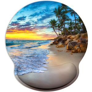 ITNRSIIET Ergonomic Mouse Pad with Wrist Support Wrist Rest Smooth Surface Non-Slip Rubber Base Comfortable Office Supplies Pain Relief, 9.8 x 9.1 inches, Beach