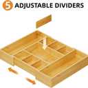 Marbrasse Bamboo Expandable Drawer Organizer, Desk Drawer Organizer Tray with 5 Dividers, Desk Organizers and Accessories, 10 Adjustable Compartments for Office Supplies, Junk, Makeup & Vanity