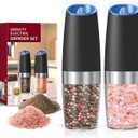 Battery Operated Salt And Pepper Grinder Set with LED Light, Automatic Electric Gravity Salt And Pepper Shakers Set, Each 4 AAA Batteries Needed, Adjustable Roughness, 2 Pack (Black)