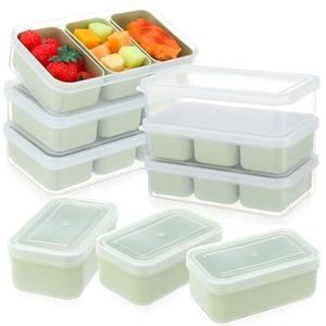 Honeydak 4 Sets Snack Boxes with 3 Removable Compartments Food Storage Containers Reusable Snack Boxes with Lids, Stackable Meal Prep Containers for Fridge Candy Microwave Dishwasher Travel (Green)