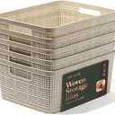 BINO | Woven Plastic Basket | Small (Natural), 5-Pack | THE JUTE COLLECTION | Home Organization, Space - Saving Storage, Stylish Design | Jute Basket | Plastic Storage Basket