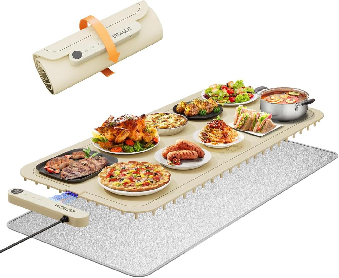 Vitaler Warming Mat for Food, (XXL 35”x16”) Electric Warming Trays, Upgrade Graphene Fast Full-Surface Heating Mat for Food with 6 Level Temp, 6 Hours Timer, Food Warmer Pad with Heat-Insulating Mat
