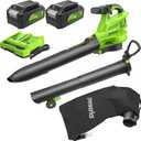Greenworks 48V (24V x 2) Cordless Brushless Leaf Blower/Vacuum (520 CFM / 240 MPH) with Bag, Powerful & Efficient for Yard Debris Cleanup, Includes (2) 4.0Ah Battery & Dual Port Charger
