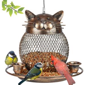 Bird Feeders for Outdoors, Heavy Duty Metal Wild Bird Feeder, Finch Bird Feeder Sparrow Birdfeeder for Garden Yard Hanging Decor -Cute Cat Bronzed