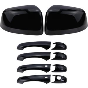 Left and Right Side Mirror Cover Cap and Door Handle Covers Compatible with 2011-2021 J-eep Grand Cherokee D-odge Durango (Black)