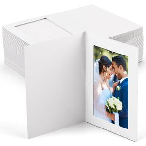 Fainne 200 Pack Photo Folders 4x6Inch Cardboard Picture Frame Photo Frame Thank You Cards Cardboard Folders Paper Greeting Cards Inserts for Portraits Christmas Wedding(4 x 6 Inch,White)