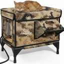 Indestructible Heated Cat House for Outside Winter, 100% Waterproof, Safe Escape Door, Insulated Outdoor Cat Shelter with Heater for Feral Barn Cat Kitty (Desert Camouflage, 13"x17"x18")