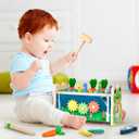 6-IN-1 Wooden Montessori Toys for 1 Year Old, Mole-Tapping Game | Play the Xylophone | Frog Clock | Carrot Harvest Game | Spinning Gear, Toddler Toys Aged 1-4, Baby Toy Gift for Early Learning