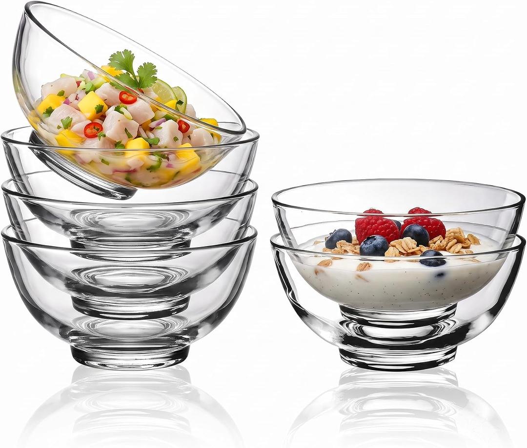 Small Clear Glass Bowl Set of 6, Microwave and Dishwasher Safe