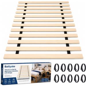 Twin XL to Full XL Bed Frame Converter with 10 Straps, 54 x 80 Inch Foldable Wood Bunkie Board, Heavy Duty Wooden Bed Slats Extension for Mattress Support, Dorm Bed Upgrade & Extra Sleeping Space