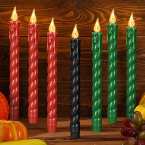 Riakrum 7 Pieces Kwanzaa Candles Set Kwanzaa Flameless Taper Candles Battery Operated for Church Celebration Decoration (9.65 Inches,Thread Style)