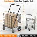 455lbs Shopping Cart for Groceries, Large Heavy Duty Grocery Cart on Wheels, Folding Dual Basket Utility Carts with Waterproof Liner, Shopping Carts for Transport, Laundry, Gift, Luggage