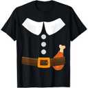 Funny Pilgrim Costume Turkey Leg Thanksgiving Thankful Day T-Shirt, 2XL