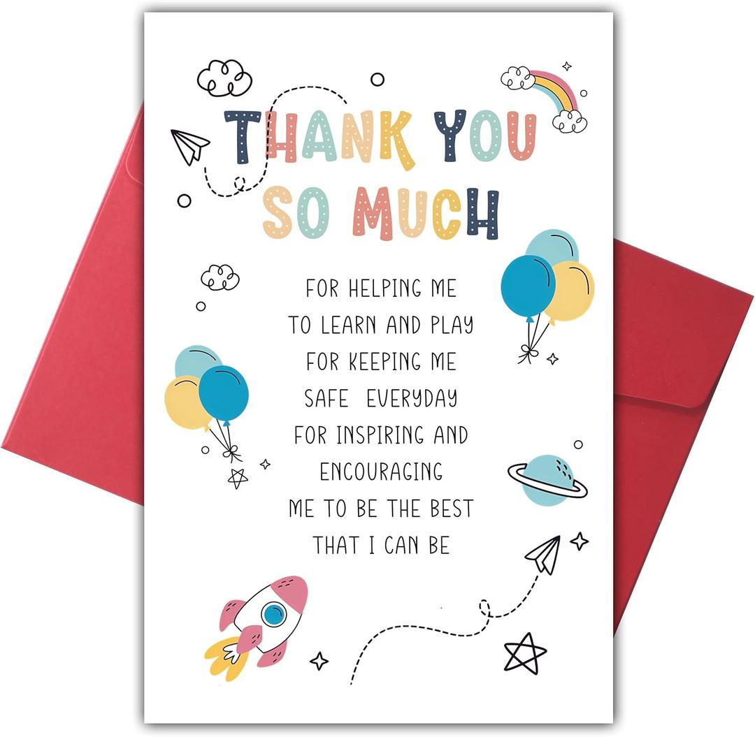 2 x Heartfelt Thank You Card for Teacher, End Of Year Gifts for Child’s Teachers, Cute Appreciation Card, Thank You Gift for Preschool Teacher or Nursery Teachers, Thank You so Much Card, 8.1 x 5.3 inches