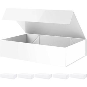 PACKHOME Mother's Day 6 Extra Large Gift Boxes 17.5x11.3x4.3 Inches, Sturdy Shirt Boxes with Magnetic Lids for Clothes and Large Gifts (Glossy White), 1 Count