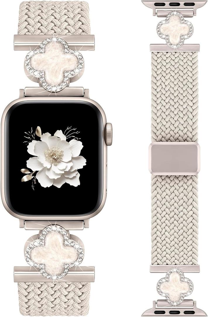 Braided Magnetic Band Compatible with Apple Watch Bands 38/40/41/42/44/45/46/49mm Women Men, Stretchy Elastic Nylon Fabric Woven Strap for iWatch Series 11 10 9 8 7 6 5 4 SE/Ultra 3 2 1