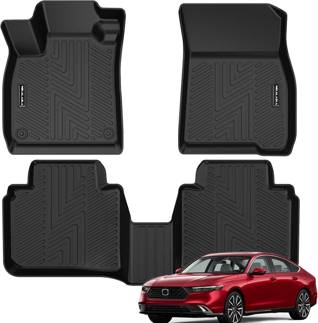 Floor Mats for 2026 2025 2024 2023 Honda Accord (Include Hybrid) All Weather Protection TPE Rubber Floor Liners for Honda Accord 2025 Hybrid Accessories, Odorless Anti-Slip, 1st & 2nd Row, Black