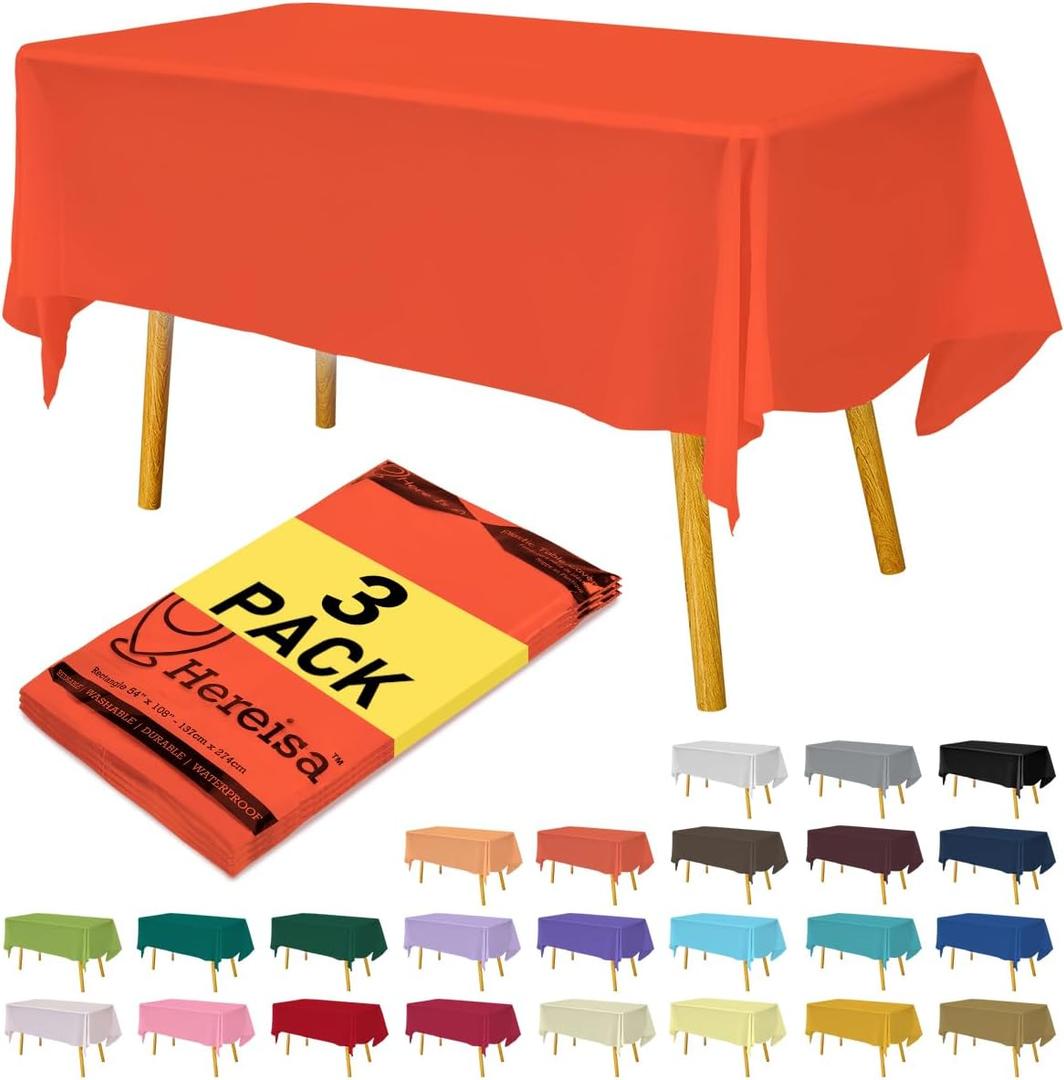 2 x Plastic Orange Tablecloths 3 Pack Disposable Table Covers 54 x 108 Inches Pitch Onyx Table Cloths for Parties Birthdays Weddings Anniversary BBQ Picnic, Fits 6 to 8 Foot Rectangle Tables