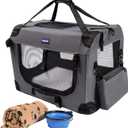 Petprsco Portable Collapsible Dog Crate, Travel Dog Crate 24x17x17 with Soft Warm Blanket and Foldable Bowl for Large Cats & Small Dogs Indoor and Outdoor (Gray)