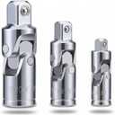 3 PCS Swivel Socket Adapter Set, Premium CR-V Universal Joint Impact Socket Adapter, 1/4" 3/8" 1/2" Drive Wobble Extension Set