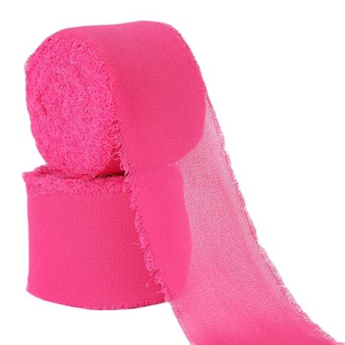 Abbaoww Hot Pink Chiffon Ribbon 1.2 Inch x 20 Yards Handmade Fringe Chiffon Silk Ribbon for Wedding Invitations Bridal Bouquets Gift Wrapping DIY Crafts Home Decoration