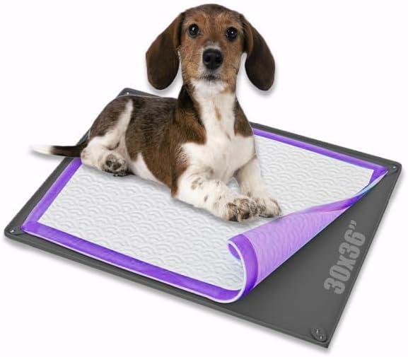 TidyFriend Dog Pee Pad Holder Tray Fits for 30 x 36 Pee Pads with Corner Lock Holes, Raised Edges, Non-Spill, Easy to Clean Silicone Dog Potty Tray Holder, for Indoor Floor Protection (Grey)