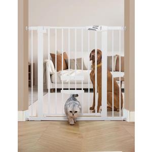 BABELIO 36 Inch Extra Tall Baby Gate with Cat Door, 29-40" Metal Dog Gate, Cat Gate for Stairs, Doorways, Auto Close Safety Gate with Pet Door, Easy Walk Thru, White (29-40" Wide, 36" Tall)