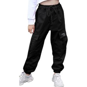 AOWKULAE Women Cargo Pants, Tapered Joggers Drawstring Elastic Waist Loose Pants with Pockets for Women, Black, Size US X-Large