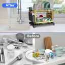 Dish Drying Rack Gold, Multifunctional Dish Racks for Kitchen Counter with Drainboard 2 Tier Dish Drainer Large Capacity for Knifes/Cup/Cutting Board