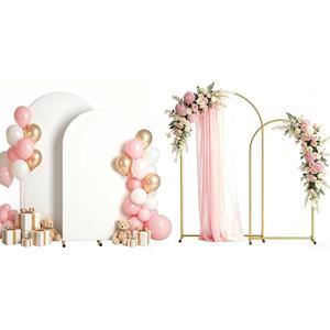 Arch Backdrop Stand and Cover Set 7.2FT/6FT, Gold Wedding Arch Frame with White Arch Cover Stretchy Spandex Wrinkle-Resistant, Wedding Arches for Ceremony Birthday Party Baby Shower