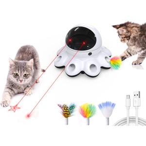 ORSDA Cat Laser Toy, 2-in-1 Interactive Automatic Motion Activated Moving 8 Holes Whack A Mole Feather, USB Rechargeable Electronic Smart Sensor Kitten Toys for Indoor Exercise